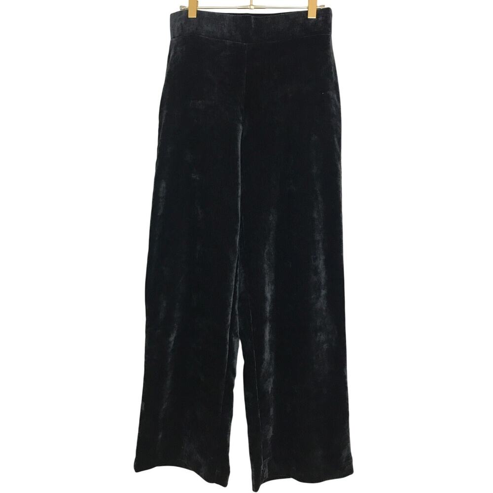 LOFT Charcoal Gray Ribbed Velour Wide Leg Pull On Pants S